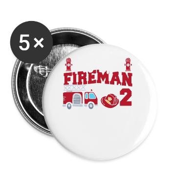 Ce petit pompier a maintenant 2 ans, - Lot de 5 grands badges (56 mm) - blanc - Devant