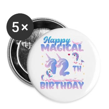 Happy Magical 12th Birthday Einhorn Pony - Buttons groß 56 mm (5er Pack) - Weiß - Vorne