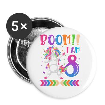 Boom!! Ich Bin 8, Buntes Lustiges Einhorn 8. - Buttons groß 56 mm (5er Pack) - Weiß - Vorne