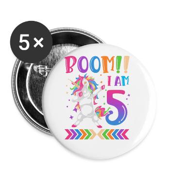 Boom!! J’ai 5 ans, licorne drôle colorée 5. - Lot de 5 grands badges (56 mm) - blanc - Devant