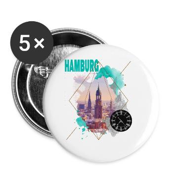Hamburg Deutschland Stadt Skyline Vintage Retro - Buttons groß 56 mm (5er Pack) - Weiß - Vorne