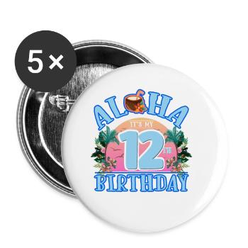 Aloha Es Ist Mein 12. Geburtstag Kokosnuss - Buttons groß 56 mm (5er Pack) - Weiß - Vorne