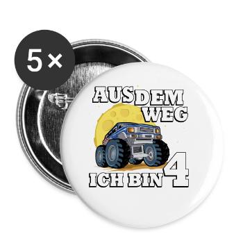 Aus Dem Weg Ich Bin 4 Truck-themed 4th Birthday - Buttons groß 56 mm (5er Pack) - Weiß - Vorne