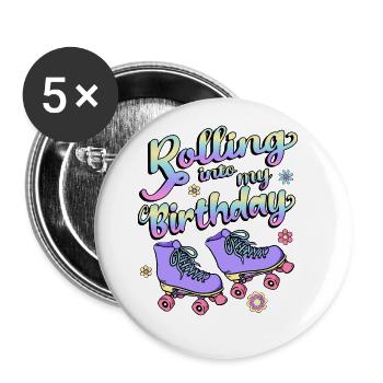 Rolling Into My Birthday Quad Skater Lila - Buttons groß 56 mm (5er Pack) - Weiß - Vorne