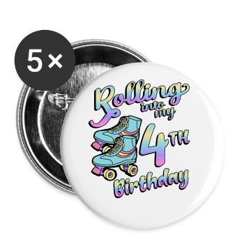 Rolling Into My 4th Birthday Quad Skater - Buttons groß 56 mm (5er Pack) - Weiß - Vorne