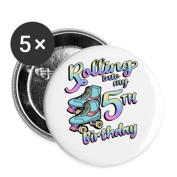 Rolling Into My 5th Birthday Quad Skater - Buttons groß 56 mm (5er Pack) - Weiß - Vorne