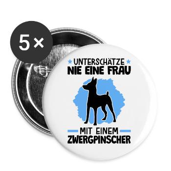 Mädchen mit Zwergpinscher Pinscher - Buttons groß 56 mm (5er Pack) - Weiß - Vorne
