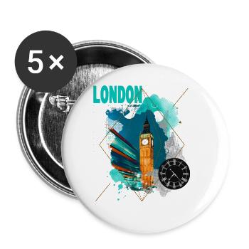 London England UK City Skyline Vintage Retro - Buttons large 2.2''/56 mm (5-pack) - white - Front