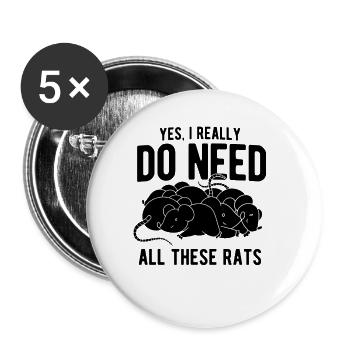 Nagetier Maus Ratte - Buttons groß 56 mm (5er Pack) - Weiß - Vorne