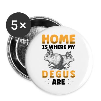 Degu ist mein Zuhause Nagetier Stauchratte - Buttons groß 56 mm (5er Pack) - Weiß - Vorne