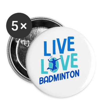 Badminton - Buttons groß 56 mm (5er Pack) - Weiß - Vorne