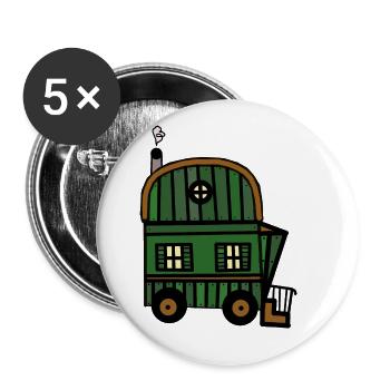 Bauwagen Hütte Haus Freizeit Camping wohnen - Buttons groß 56 mm (5er Pack) - Weiß - Vorne