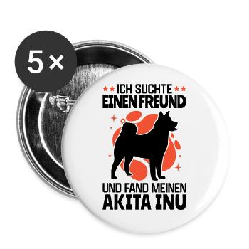 Akita Inu gefunden japanischer Akita Inu - Buttons groß 56 mm (5er Pack) - Weiß - Vorne