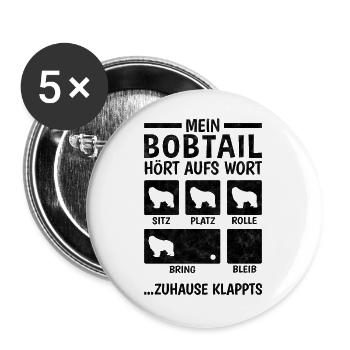 Bobtail Hundetricks altenglischer Schäferhund - Buttons groß 56 mm (5er Pack) - Weiß - Vorne