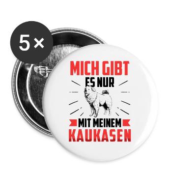Nur mit meinem Owtscharka Kaukasischer Owtscharka - Buttons groß 56 mm (5er Pack) - Weiß - Vorne