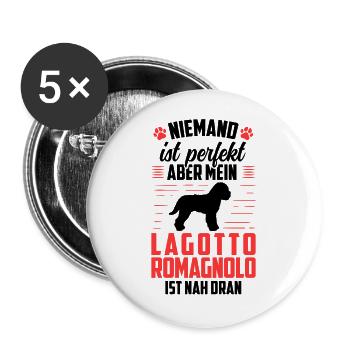 Mein Lagotto Romagnolo ist perfekt Trüffelhund - Buttons groß 56 mm (5er Pack) - Weiß - Vorne