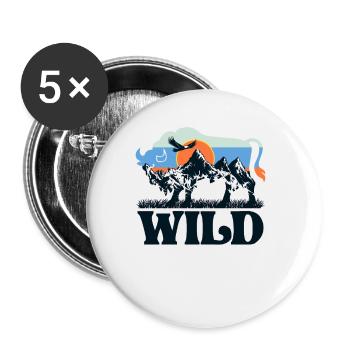 Wild Bison Wildnis Natur Berge retro - Buttons groß 56 mm (5er Pack) - Weiß - Vorne