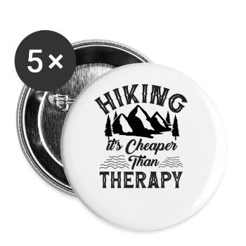 Hiking is cheaper than therapy - Buttons large 2.2''/56 mm (5-pack) - white - Front