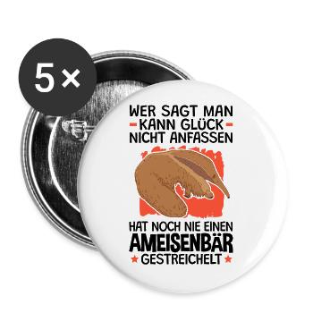 Ameisenbär Glück anfassen Ameisenfresser - Buttons groß 56 mm (5er Pack) - Weiß - Vorne
