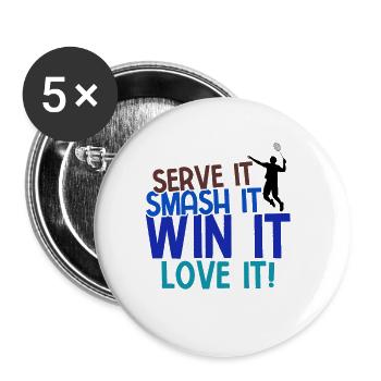 Badminton - Buttons groß 56 mm (5er Pack) - Weiß - Vorne