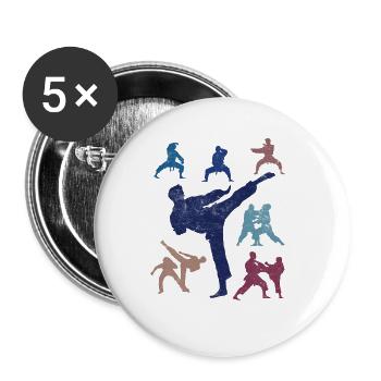 Koreanischer Kampfsport Taekwondo - Buttons groß 56 mm (5er Pack) - Weiß - Vorne