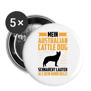 Australian Cattle Dog schnarcht laut Treibhund - Buttons groß 56 mm (5er Pack) - Weiß - Vorne