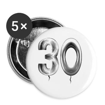 30. Geburtstag Ballons Geburtstagsballons 30 Jahre - Buttons groß 56 mm (5er Pack) - Weiß - Vorne