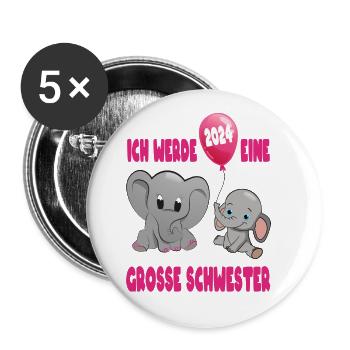 Ich werde eine große Schwester 2024 - Buttons groß 56 mm (5er Pack) - Weiß - Vorne