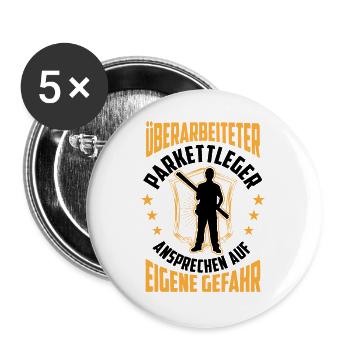 Überarbeiteter Parkettleger Fußbodenleger - Buttons groß 56 mm (5er Pack) - Weiß - Vorne