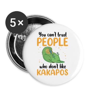 Kakapo nicht trauen flugunfähiger Papagei Kakapo - Buttons groß 56 mm (5er Pack) - Weiß - Vorne