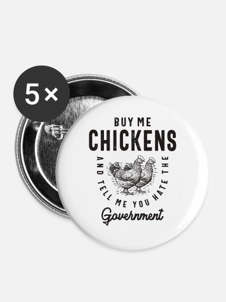 Hühner und Regierung - Buttons groß 56 mm (5er Pack) - Weiß