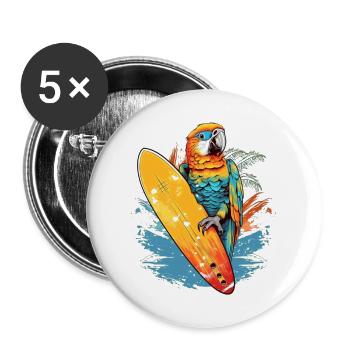 Cool surfing parrot with surfboard - Buttons large 2.2''/56 mm (5-pack) - white - Front
