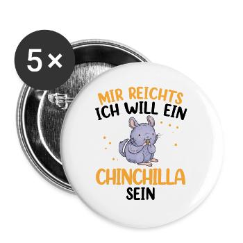 Will ein Chinchilla sein Nagetier Wollmaus - Buttons groß 56 mm (5er Pack) - Weiß - Vorne