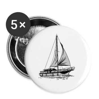 Segelboot Kapitän Spruch Zum Segeln - Buttons groß 56 mm (5er Pack) - Weiß - Vorne