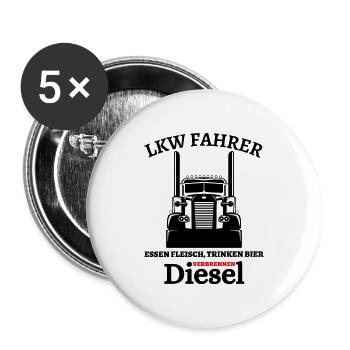 LKW Fahrer - Essen Fleisch Trinken Bier ... - Buttons groß 56 mm (5er Pack) - Weiß - Vorne