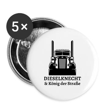 LKW Fahrer-Dieselknecht & König der Straße - Buttons groß 56 mm (5er Pack) - Weiß - Vorne