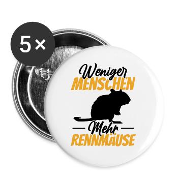 Weniger Menschen mehr Rennmäuse Nagetier Gerbil - Buttons groß 56 mm (5er Pack) - Weiß - Vorne