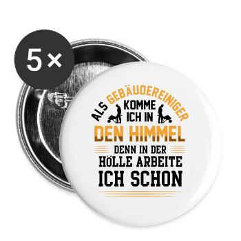 Gebäudereiniger arbeiten in Hölle Fensterputzer - Buttons groß 56 mm (5er Pack) - Weiß - Vorne