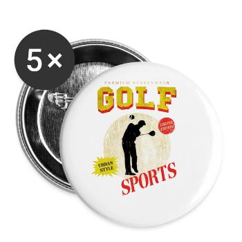 Golf Golfen Golfspieler Sport Hobby Club Vintage - Buttons groß 56 mm (5er Pack) - Weiß - Vorne