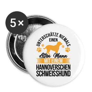 Alter Mann mit Hannoverscher Schweißhund - Buttons groß 56 mm (5er Pack) - Weiß - Vorne