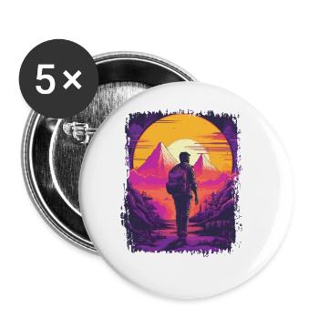 Hiking, Mountain, Mountaineering, Climbing, Nature - Buttons large 2.2''/56 mm (5-pack) - white - Front