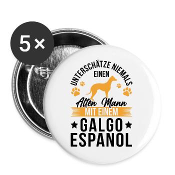 Alter Mann mit Galgo Espanol Spanischer Windhund - Buttons groß 56 mm (5er Pack) - Weiß - Vorne