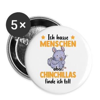 Chinchilla finde ich toll Nagetier Wollmaus - Buttons groß 56 mm (5er Pack) - Weiß - Vorne