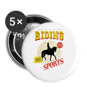 Reiten Pferd Reiterin Springen Sport Vintage Retro - Buttons groß 56 mm (5er Pack) - Weiß - Vorne