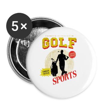 Golf Golfen Golfspieler Sport Hobby Club Vintage - Buttons groß 56 mm (5er Pack) - Weiß - Vorne
