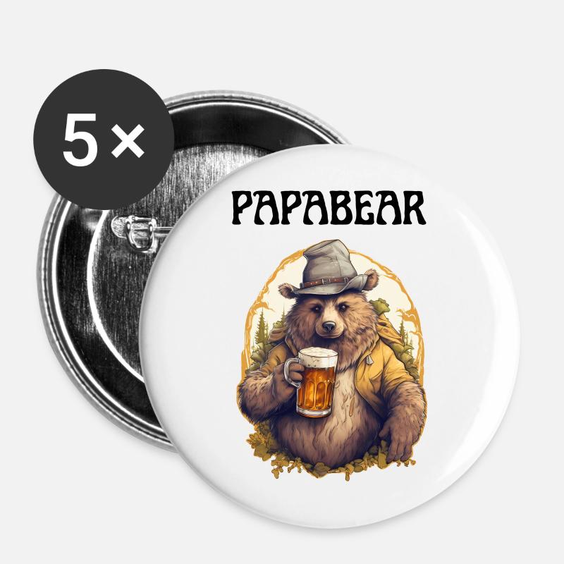 Papa Bear proud Daddy proud dad - Buttons large 2.2''/56 mm (5-pack) - white