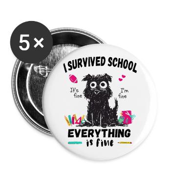 Last day of school, I survived School - Buttons large 2.2''/56 mm (5-pack) - white - Front