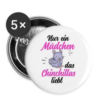 Mädchen das Chinchilla liebt Nagetier Wollmaus - Buttons groß 56 mm (5er Pack) - Weiß - Vorne
