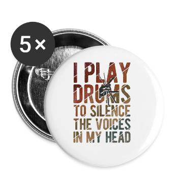 Schlagzeug Spieler Drummer - Buttons groß 56 mm (5er Pack) - Weiß - Vorne