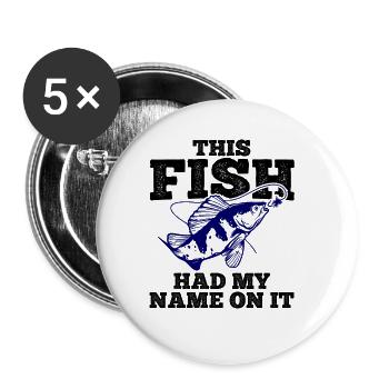 Angler Spruch zum Angeln Angel - Buttons groß 56 mm (5er Pack) - Weiß - Vorne